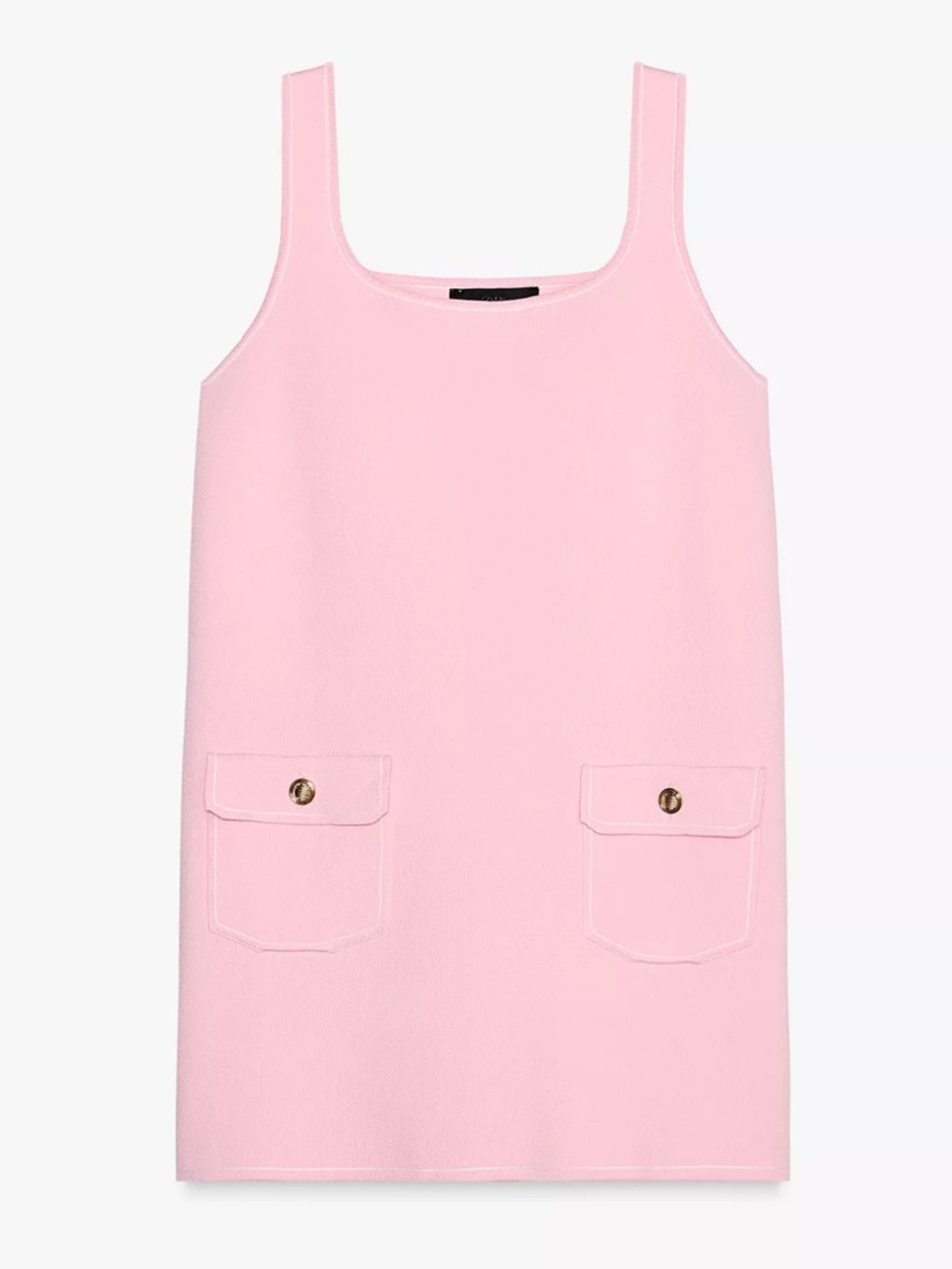 Zara Mini Pink With White Trim Sleeveless Pocket Knit Dress With Gold Buttons